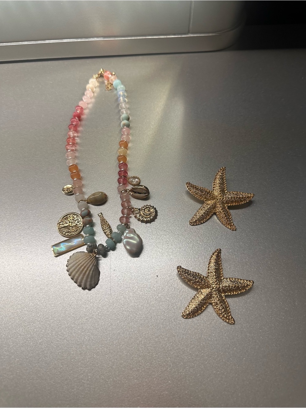 Marshalls Pastel Multicolor Beaded Shell and Charm Necklace
